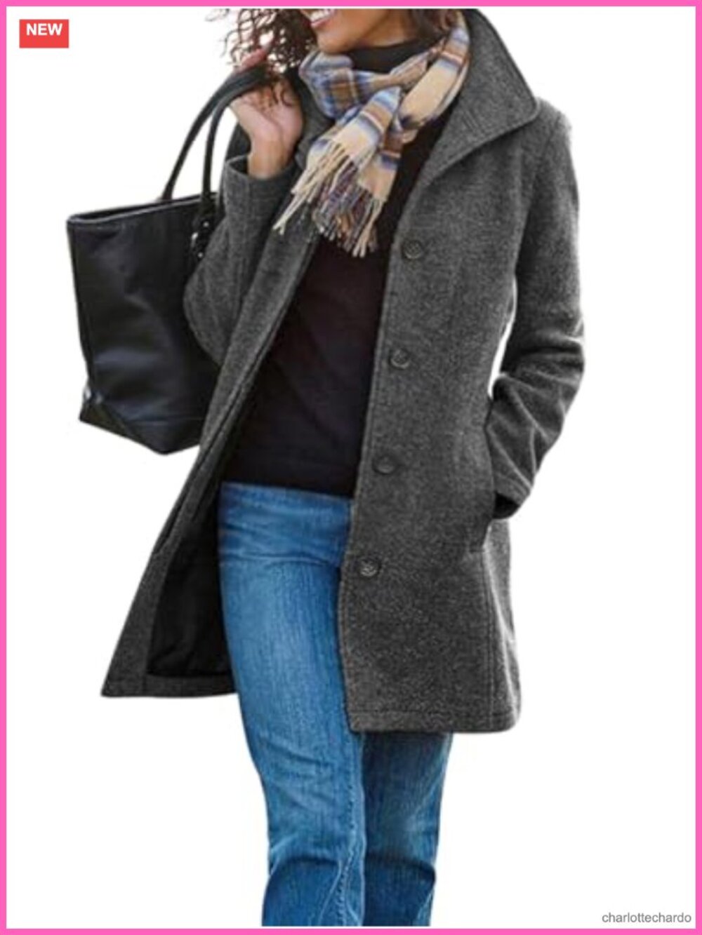 Wool Blend Pea Coat Single Breasted Stand Collar Midi Trench Overcoat